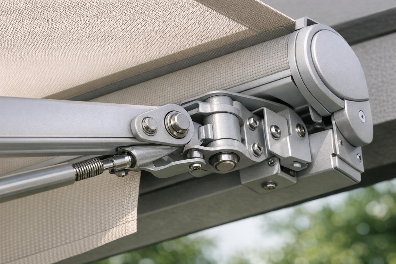 detal konstrukcji metalowej markizy z bliska